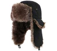 Unisex Trapper Hat Winter Warm Hat with Faux Fur Ear Flaps Windproof Bomber Hat for Men & Women (Head Circumference 57-59cm) Black