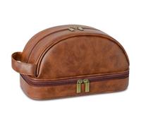 Unisex Travel Toiletry Bag with Compartments Cosmetic Bag with Handle Waterproof Shaving Kit for Toiletries Accessories (Brown,L26xW13xH14cmL10.2”xW5.1”xH5.5”)