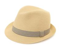 Unisex Trilby Hat, Natural, 57-59cm, Paper Straw, Crushable, Lightweight Summer Hat with Striped Band (UK, Alpha, L, Natural)
