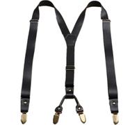 Unisex Trousers Braces Leather Metal Elastic Back 4 Clips Y Design Deep Brown, Black(Black)