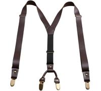Unisex Trousers Braces Leather Metal Elastic Back 4 Clips Y Design Deep Brown, Black(Deep Brown)