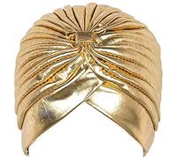 Unisex Turban Hat, Vintage Polyester Pleated Head Wrap Headband Cross Twist Arab Hair Wrap Chemo Turban Headwear - gold - M