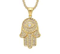 Unisex Turkish Evil Eye Hamsa Hand of Fatima Pendant Necklace Gold Color Stainless Steel Iced Out Chains For Women Men Hip Hop Jewelry fashion
