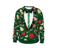 Unisex Ugly Christmas Jumper - Funny Novelty Pullover Santa Xmas Jumpers 3D Printed Reindeer Sweatshirt, Personalised Cute Pullover Long Sleeve Tops Round Neck Shirt Festive Party Sweater