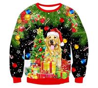 Unisex Ugly Christmas Sweater Christmas Trees Unique Design Tops Coat Hipster Stylish Sweatshirt Crew Neck Fancy Black Dog Xmas Hat Xmas Party Pullover for Female Bro Tees Clothing XL