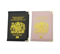 Unisex UK Passport Wallet - 2 PCS Passport Covers, PU Leather for Business Cards, Credit Cards & Boarding Passes (Pink Black)