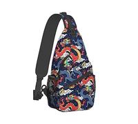 Unisex Unique Chest Bag Gym Sack Fashion Sling Shoulder Backpack Outdoor Sports Daypack Compatible with Cool Japanes Dragons, Multipurpose Adjustable Bag for Daily Use