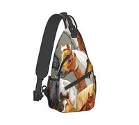 Unisex Unique Chest Bag Gym Sack Fashion Sling Shoulder Backpack Outdoor Sports Daypack Compatible with Realistic Wild Horses, Multipurpose Adjustable Bag for Daily Use