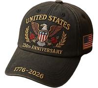 Unisex USA 250Th Anniversary Print Hat Adjustable American Flag Patriotic Cap Independence Day (Black,M)