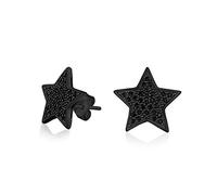 Unisex USA American Patriotic Rock Stars Sparkling Cubic Zirconia Micro Pavé Black CZ Celestial Star Stud Earrings For Teens Men Women Black .925 Sterling Silver