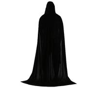 Unisex Velvet Witch Cape for Halloween Costume Party Elegant Solid Color Gothic Cloak with Attached Hood Magical Wear (Black, XL)
