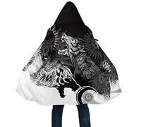 Unisex Viking Wolf Tattoo Pattern Hoodies, 3D Printed Fleece Pullover Sweatshirts Hooded Coat Gift,Cloak,S