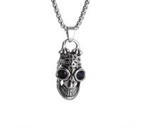 unisex Vintage blue gemstone Eyes skull pendant for men and women smile devil compass necklace for Rock party Halloween jewelry gift Accessories
