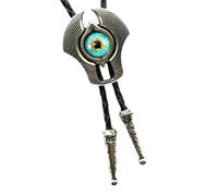 Unisex Vintage Evils Eye Stone Pendant Bolotie Western Braided Leather Rope Necktie Jewelry Shirt Collar Chain