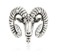 Unisex Vintage Goat Head Brooch, Antique Silver Tone Suit Lapel Pin | Retro Goat Brooch Crafted With Curved Horn Texture, Aurora Crystal On Forehead, Solid Copper, Unisex Clothing Accessory