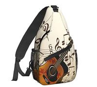 Unisex Vintage Music Note Guitar Sling Backpack Crossbody Shoulder Chest Bag Daypack Bags For Men Women