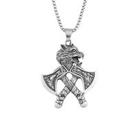Unisex Vintage Vikings Double Axe Pendant Necklace For Men 316L Stainless Steel Classic Wolf Head Necklaces Nordic Jewelry Wholesale hip-hop gift