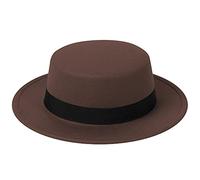 Unisex Vintage Wool Pork Pie Boater Flat Top Hat for Women Men Felt Wide Brim Fedora Gambler Trilby Sombrero Caps - Brown - One Size