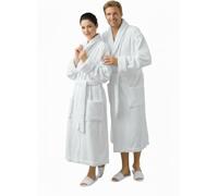 Unisex Waffle Weave Shawl Collar Bathrobe 100% Egyptian Cotton Hotel & Spa Quality Plush Terry Toweling Dressing Gown for Men Women (UK, Alpha, One Size, Regular, Regular, Standard, White Terry)