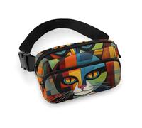 Unisex Waist Bag,Cat Face Abstract Printed Adjustable Belt Casual Chest Bag Foldable Crossbody Bag Portable Waist Bag for Outdoors Workout Traveling Casual Running
