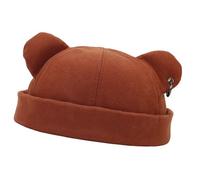 Unisex Warm Thickened Winter Brimless Caps with Lovely Bear Ear Fashionable Street Dancing Hat Skull Hat for Women Girl