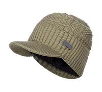 Unisex Warm Winter Hats Stylish Add Fur Lined Soft Beanie Cap With Brim Thick Winter Knitted Hats For Men & Women(Khaki)