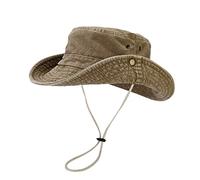 Unisex Washed Denim Distressed Classic Bucket Hat Boonie Hat Wide Brim Sun Hat UV Protection Adjustable Chin Strap Fishing Hat Foldable Breathable Outdoor Hiking Khaki One Size