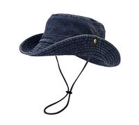 Unisex Washed Denim Distressed Classic Bucket Hat Boonie Hat Wide Brim Sun Hat UV Protection Adjustable Chin Strap Fishing Hat Foldable Breathable Outdoor Hiking Navy One Size