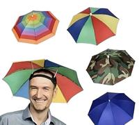 Unisex Waterproof Foldable Sun Umbrella Hat - Multicolor Rainbow Headwear for Fishing, Umrah and Hajj
