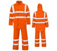 Unisex Waterproof Rain Suits Hi Viz and Plain Style PVC Lightweight Work Hi Visibility Rain Wear 2 Piece Full Suits (Hi Viz Orange, Large)