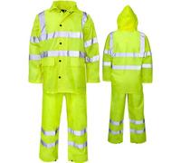 Unisex Waterproof Rain Suits Hi Viz and Plain Style PVC Lightweight Work Hi Visibility Rain Wear 2 Piece Full Suits (Hi Viz Yellow, Medium)