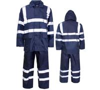 Unisex Waterproof Rain Suits Hi Viz and Plain Style PVC Lightweight Work Hi Visibility Rain Wear 2 Piece Full Suits (Hi Viz Navy, X-Large)