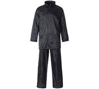 Unisex Waterproof Rain Suits Hi Viz and Plain Style PVC Lightweight Work Hi Visibility Rain Wear 2 Piece Full Suits (Plain Black, Large)