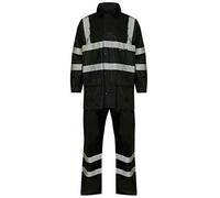 Unisex Waterproof Rain Suits Hi Viz and Plain Style PVC Lightweight Work Hi Visibility Rain Wear 2 Piece Full Suits (Hi Viz Black, X-Large)