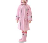 Unisex Waterproof Raincoats for Kids Reusable Portable Rain Poncho with Pocket Girls Cute Print Hooded Rain Cape Boys Spring Summer Button Up Lightweight Puddle Suit (Pink, 10-11 Years)