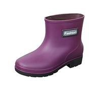 Unisex Wellington Rain Boots Women's Glossy Boot Ladies Rubber Festival Mens Wellies Short Mid Calf Motorbike for Outdoors Garden Walking Purple
