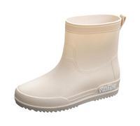 Unisex Wellington Rain Boots Women's Glossy Boot Wellies Waterproof Short Fully Mens Mid Calf Motorbike Soft Wool Lining Beige