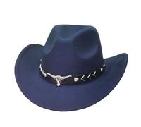 Unisex Western Style Cowboy Hat with Bull Head Decoration - Felt Hat with Decorated Hat Band for Men and Women | Classic Texas Hat for Party and Festival