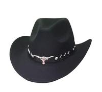 Unisex Western Style Cowboy Hat with Bull Head Decoration - Felt Hat with Decorated Hat Band for Men and Women | Classic Texas Hat for Party and Festival
