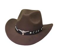 Unisex Western Style Cowboy Hat with Bull Head Decoration - Felt Hat with Decorated Hat Band for Men and Women | Classic Texas Hat for Party and Festival