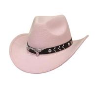 Unisex Western Style Cowboy Hat with Bull Head Decoration - Felt Hat with Decorated Hat Band for Men and Women | Classic Texas Hat for Party and Festival