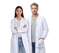 Unisex White Lab Coat for Science Students & Professionals, Snap Button, 200 GSM Polycotton, Knee Length, 3 Pockets, Classic Fit for Lab, Clinic, School, Pharmacy (Relaxed Fit, Small - Chest 59cm)