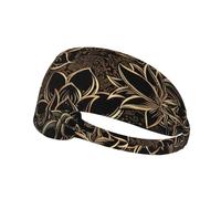 Unisex Wide Boho Gold Lotus Flowers Print Elastic exercise headband soft breathable Wicking Workout Sweatband