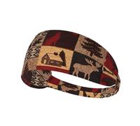 Unisex Wide Lodge Bear Deer Fish Print Elastic exercise headband soft breathable Wicking Workout Sweatband