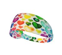 Unisex Wide Rainbow Hearts Print Elastic exercise headband soft breathable Wicking Workout Sweatband