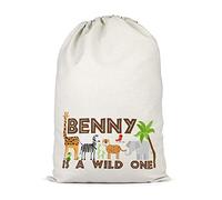 Unisex Wild One Custom Name Present Sack - Personalised Birthday Gifts For Kids - Wild One Safari Gift Bag, XL