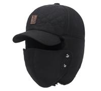 Unisex Winter 3 in 1 Warmer Windproof Baseball Cap, Skiing Hat with Face Mask Ear Flap (UK, Alpha, One Size, Black)