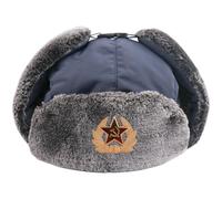 Unisex Winter Bomber Hats, Warm Trapper Hat Ear Flaps with Badge, Authentic Russian Army Ushanka Winter Hat Soviet Soldier, Waterproof