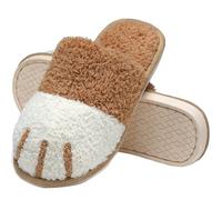 Unisex Winter Cotton Slippers Women Men Non-Slip Cute Cartoon Slippers Warm Comfortable Plush Slippers House Flat Cotton Shoes for Girls Guests Indoor Outdoor, khaki, 5 UK