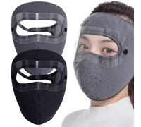 Unisex Winter Face Cover 2Pcs, Windproof Full Face Shield with Removable HD Goggles, Fleece Thermal Mask for Outdoor